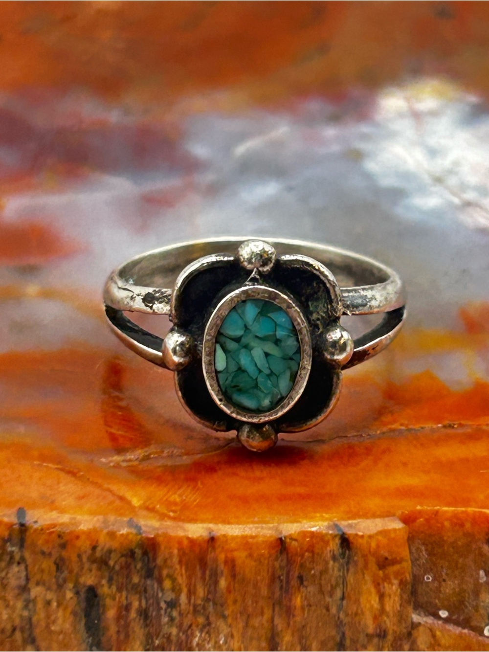 Vintage Sterling Silver Turquoise Ring - Size 5